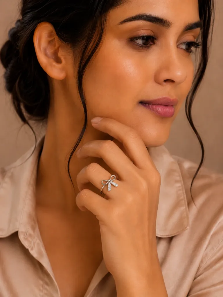 Tiny Bow Silver Ring for Women