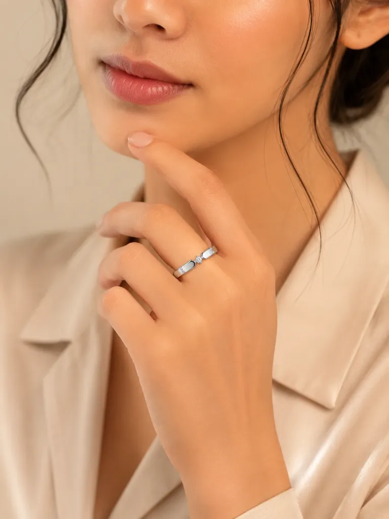 Italian Solitaire Band Silver Ring for Women