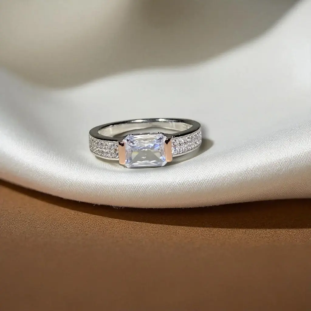 925 Silver Rose-Touched Solitaire Ring for Men