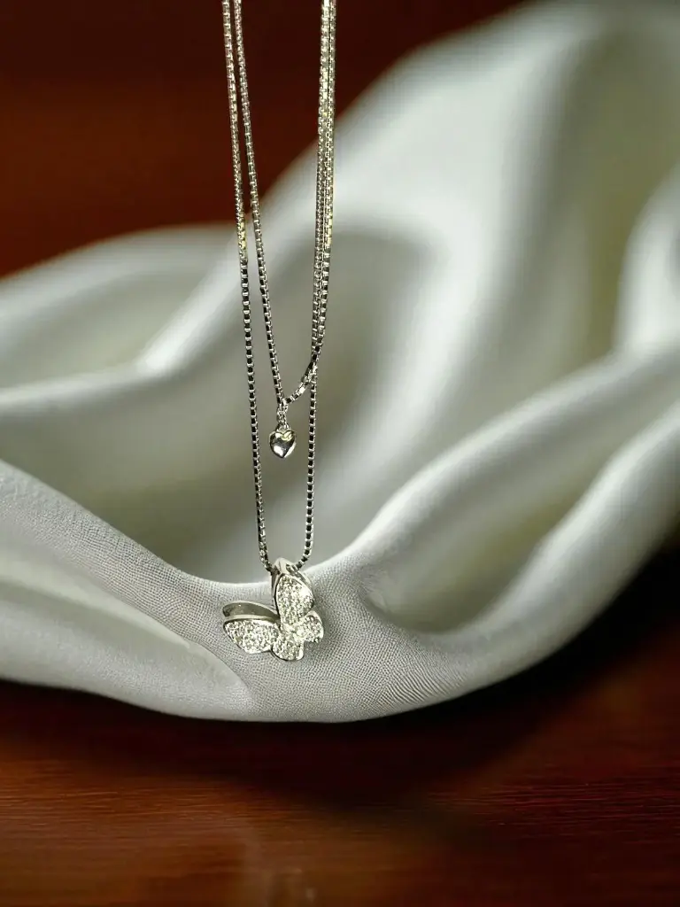 925 Silver Twin-Line Woman Butterfly Chain