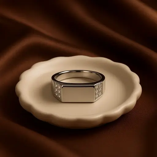 Modern Men’s Silver Ring – Plain Top with Diamond Side Detailing