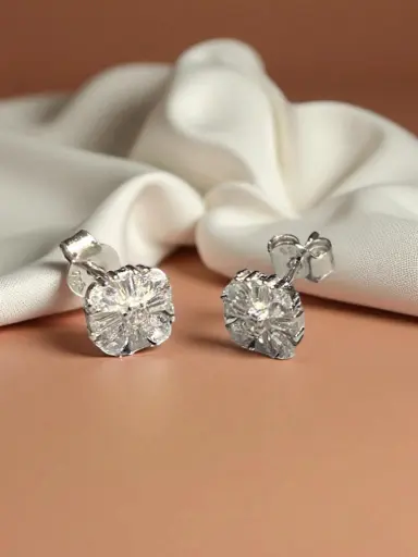 Minimal Square Diamond Studs – 925 Sterling Silver