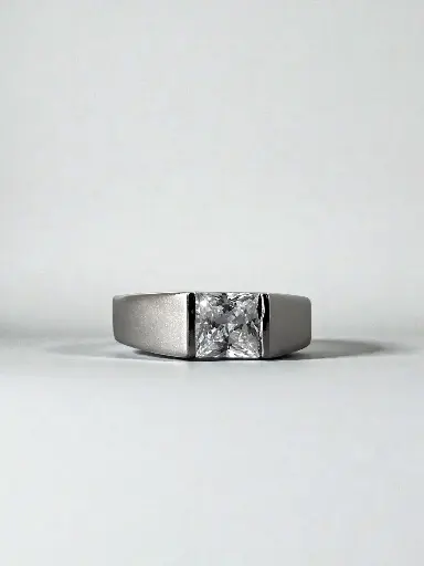 Men's Silver Solitaire Engagement Ring – Minimal Matte Finish