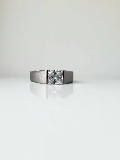 Men's Silver Solitaire Engagement Ring – Minimal Matte Finish