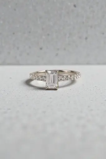 Woman’s Sterling Silver Diamond Solitaire Ring– Minimal Diamond Look