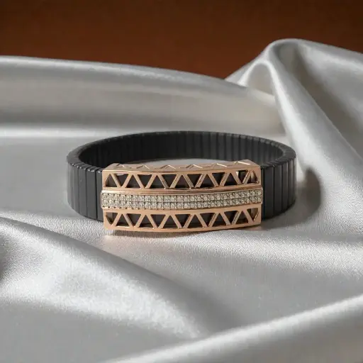 Premium Silver Black Kada for Men – Rose Gold Finish Band