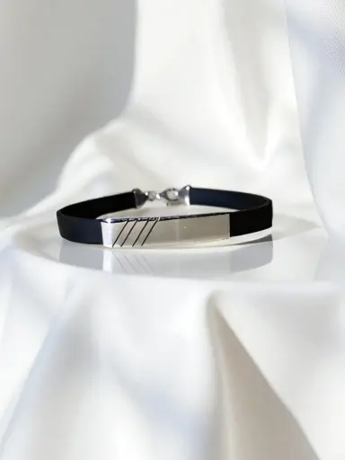 925 Silver Black Strap Bracelet for Men